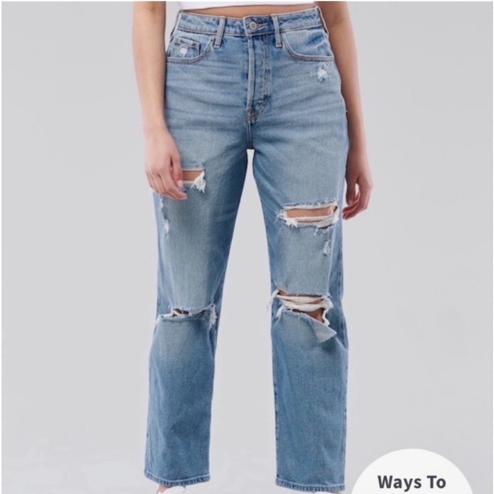 NWOT HOLLISTER Vintage Mom Ripped Straight Leg Blue Jeans 👖 Size 00